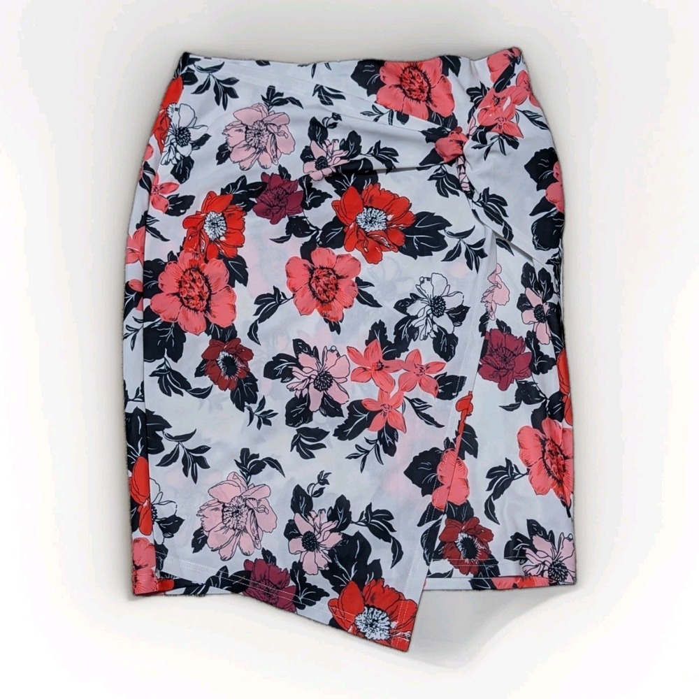 Kate Kasin Skirt Size XL White Floral Pattern Pencil Occasions Stretch